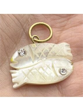Mother-of-Pearl Charm Pendant in Cream with Rhinestones